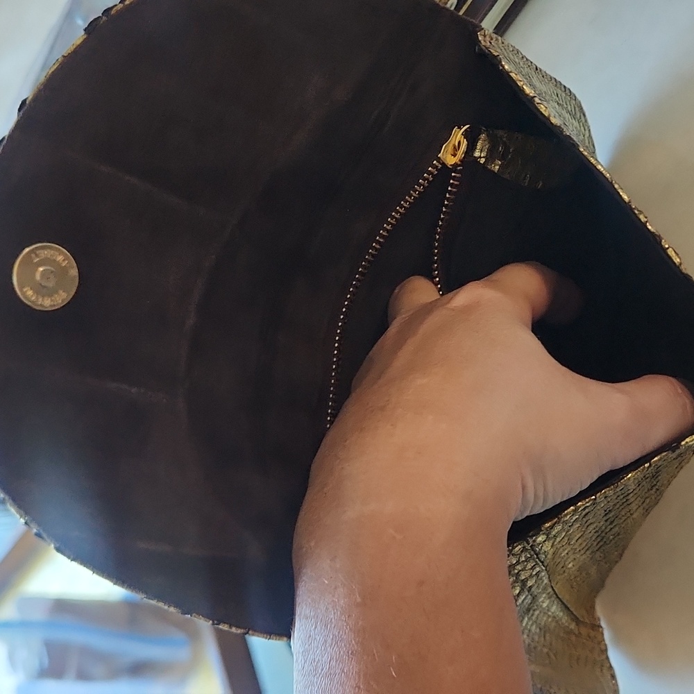 Neiman Marcus NEW genuine python gold clutch gene… - image 5